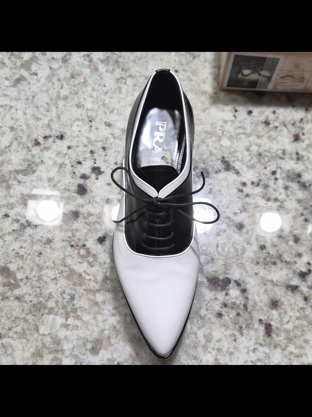 Prada Spazzolato Bicolore Platform Oxfords Black White Brogues 38.5 Box - Picture 6 of 16